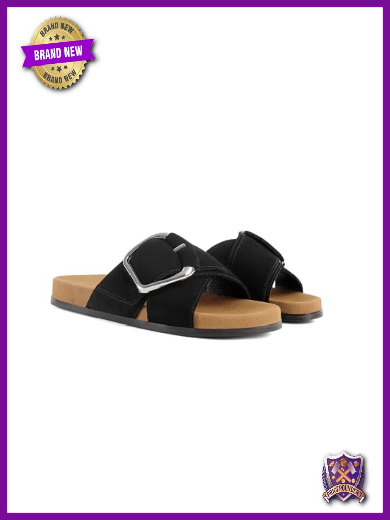 Flat Slide Sandals With Cross Buckle Straps Slip-On Comfortable